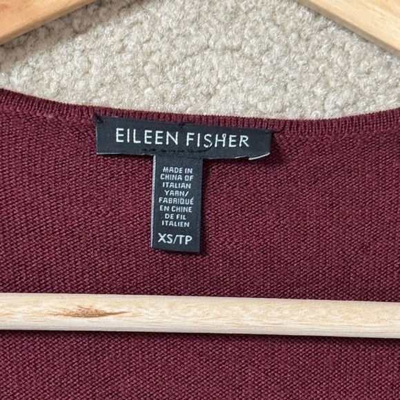 Eileen Fisher Sweater Dress Burgundy 100% Merino Wool Asymmetrical Long Sleeve - Picture 13 of 16